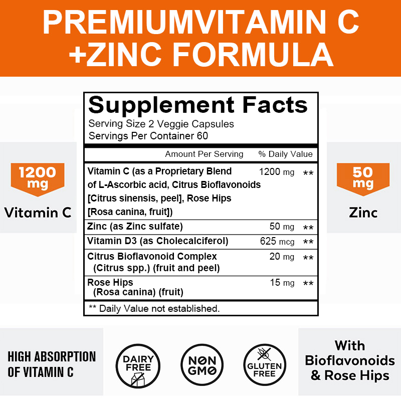 1200 Mg Vitamin C Capsules - w - Zinc Supplement 50Mg ulasan dan harga